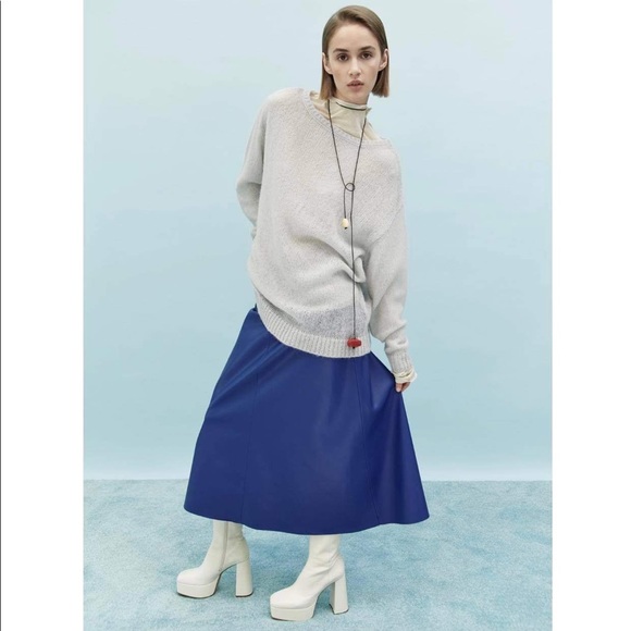 NWT Zara Woman Faux Leather Layered Blue Midi Skirt Size XL - Picture 4 of 12